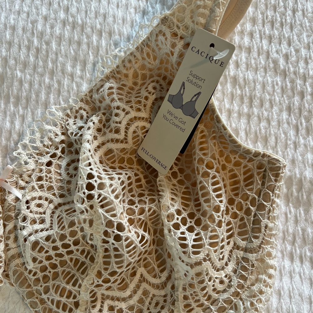 Cacique Cream Lace Underwire Bra with Floral Detailing - Picture 4 of 7